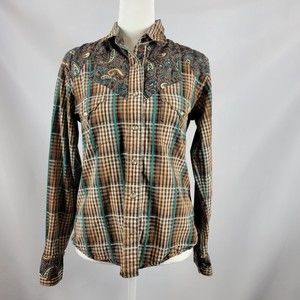 Womens Brooks & Dunn Collection M Western Button Down Paisley Size Medium